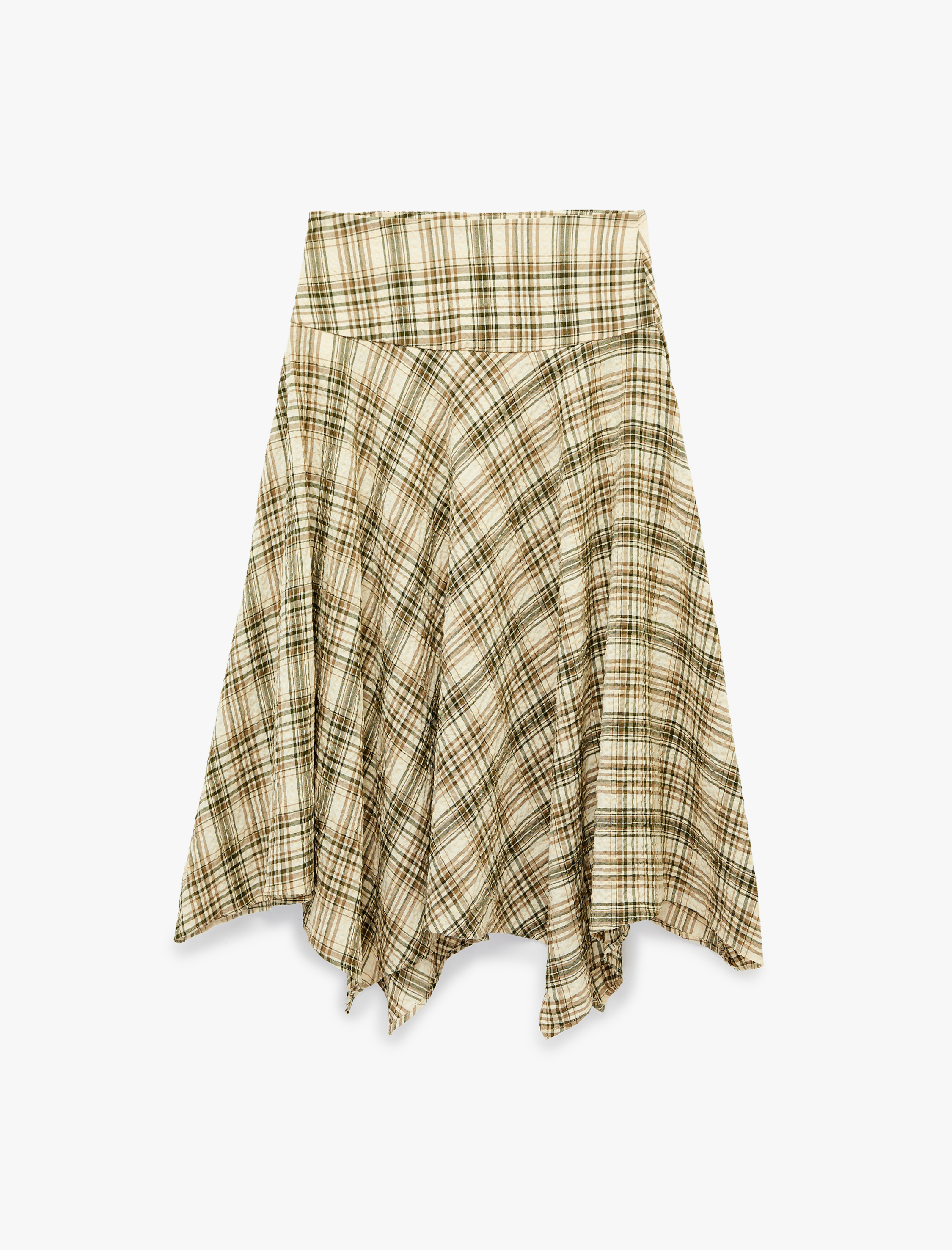   Asimetrik Kesim Ekose Midi Etek