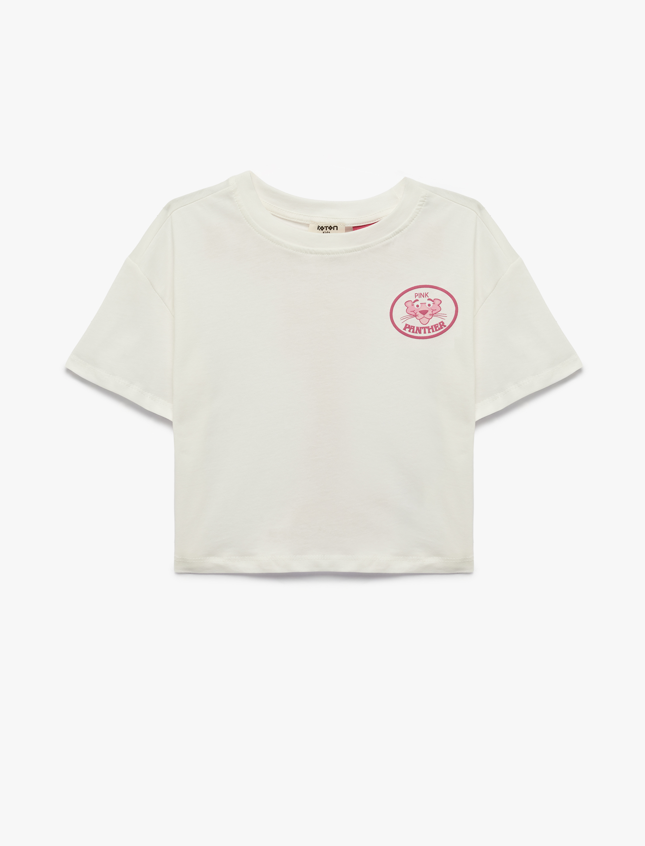  Kız Çocuk Kısa Kollu Bisiklet Yaka Pamuklu Lisanslı Arkası Pink Panther Baskılı Crop Tişört