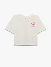 Kısa Kollu Bisiklet Yaka Pamuklu Lisanslı Arkası Pink Panther Baskılı Crop Tişört