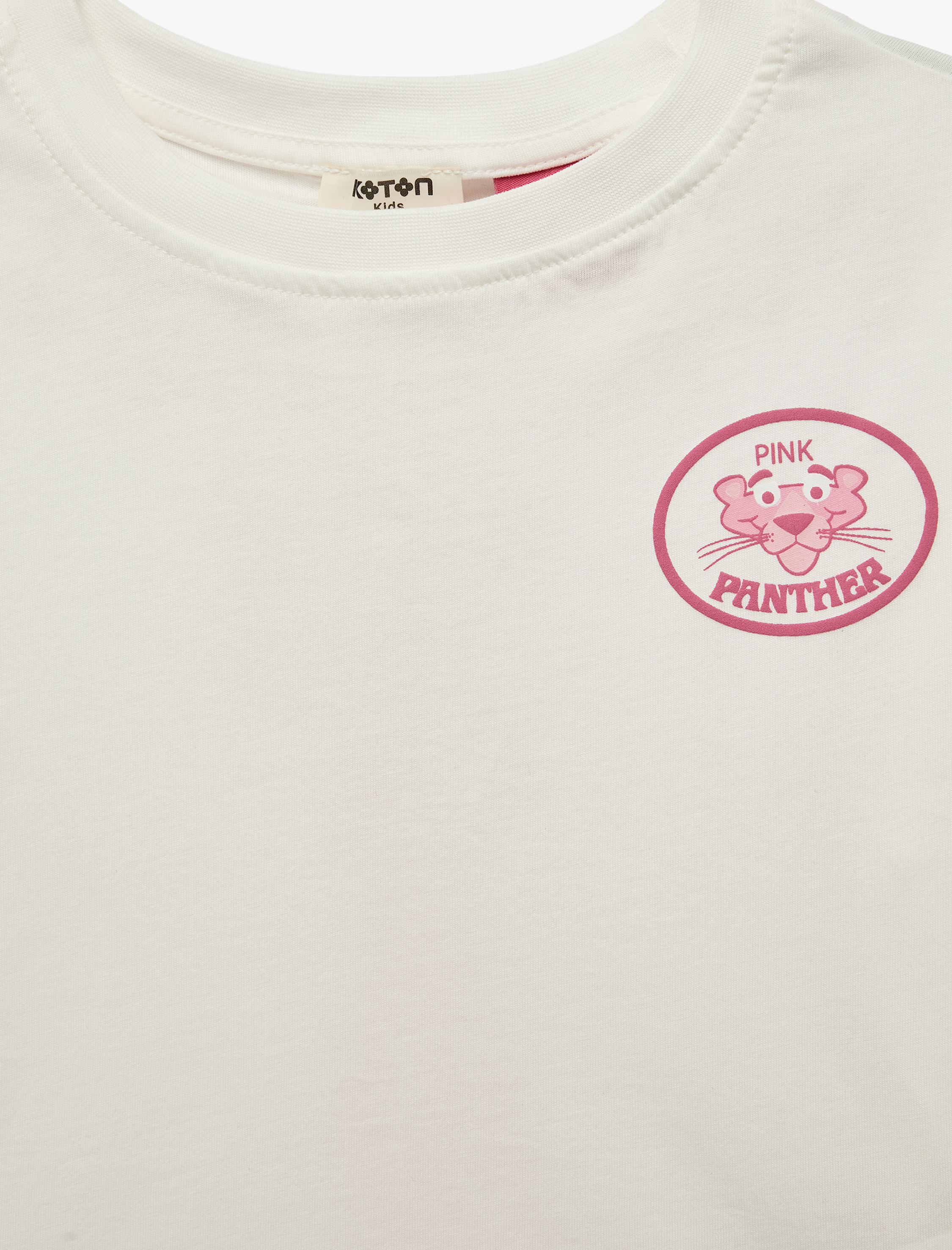  Kız Çocuk Kısa Kollu Bisiklet Yaka Pamuklu Lisanslı Arkası Pink Panther Baskılı Crop Tişört