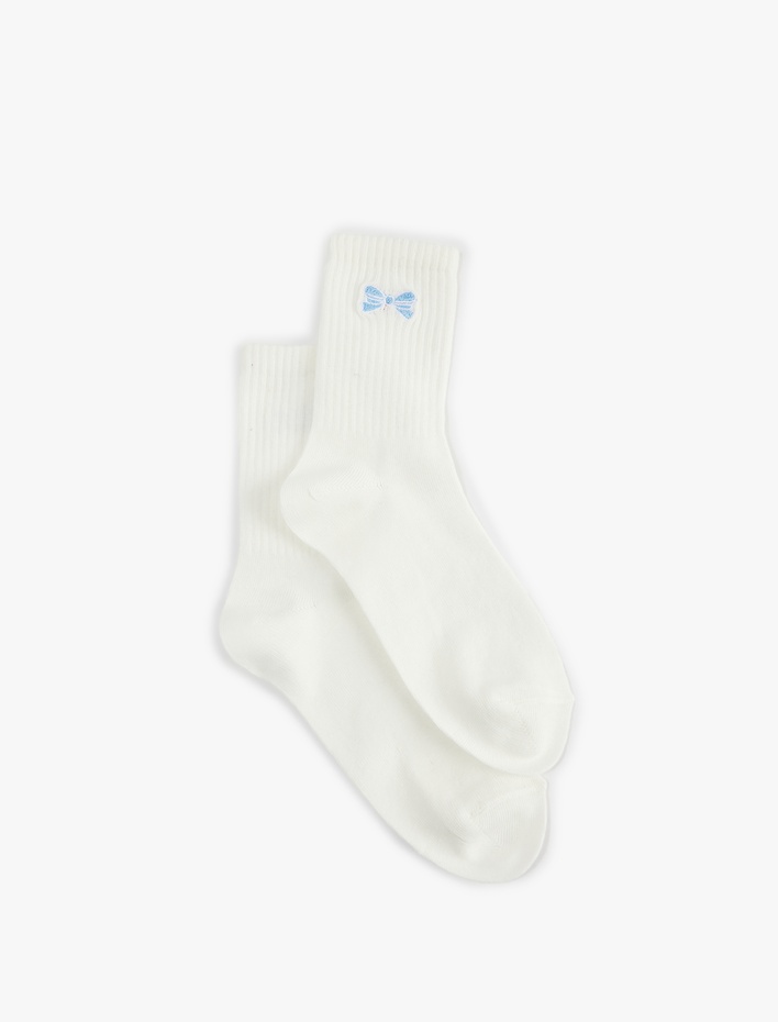 Kız Çocuk Fiyonk İşlemeli Pamuklu Soket Tenis Çorap