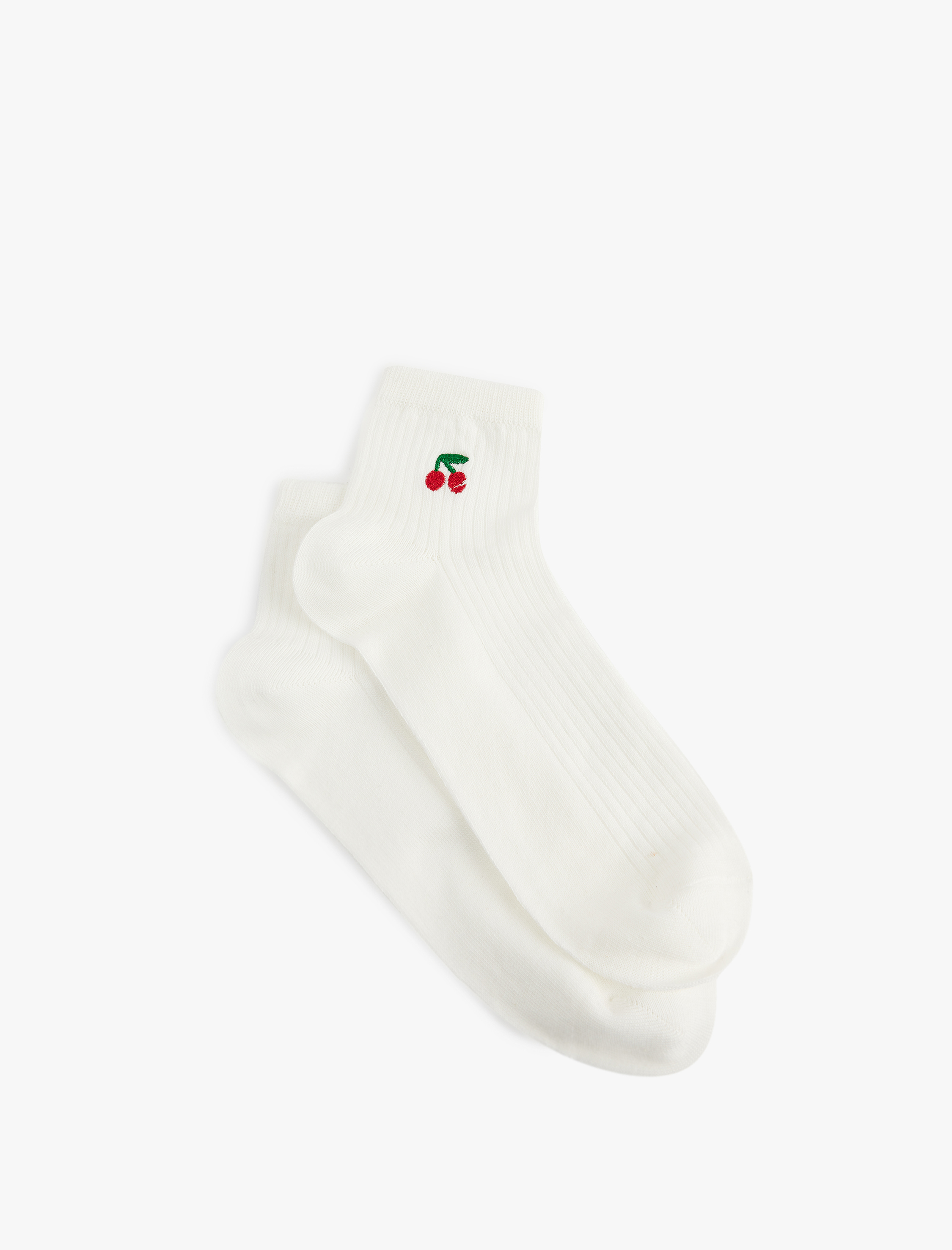  Kadın Kiraz İşlemeli Pamuklu Soket Çorap