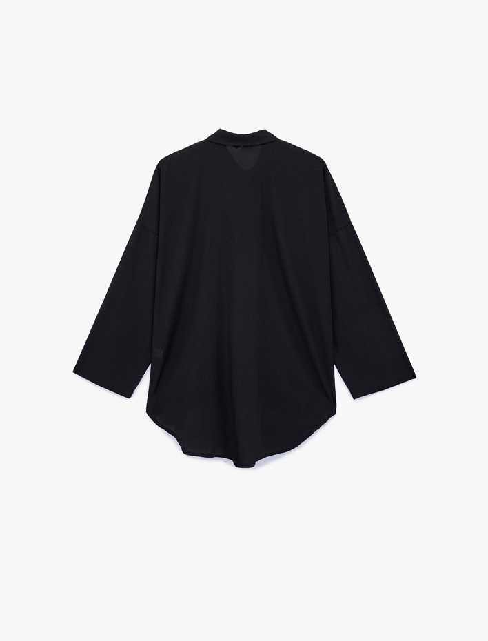  Rahat Kalıp Pamuklu Uzun Kollu Gömlek Plaj Elbisesi