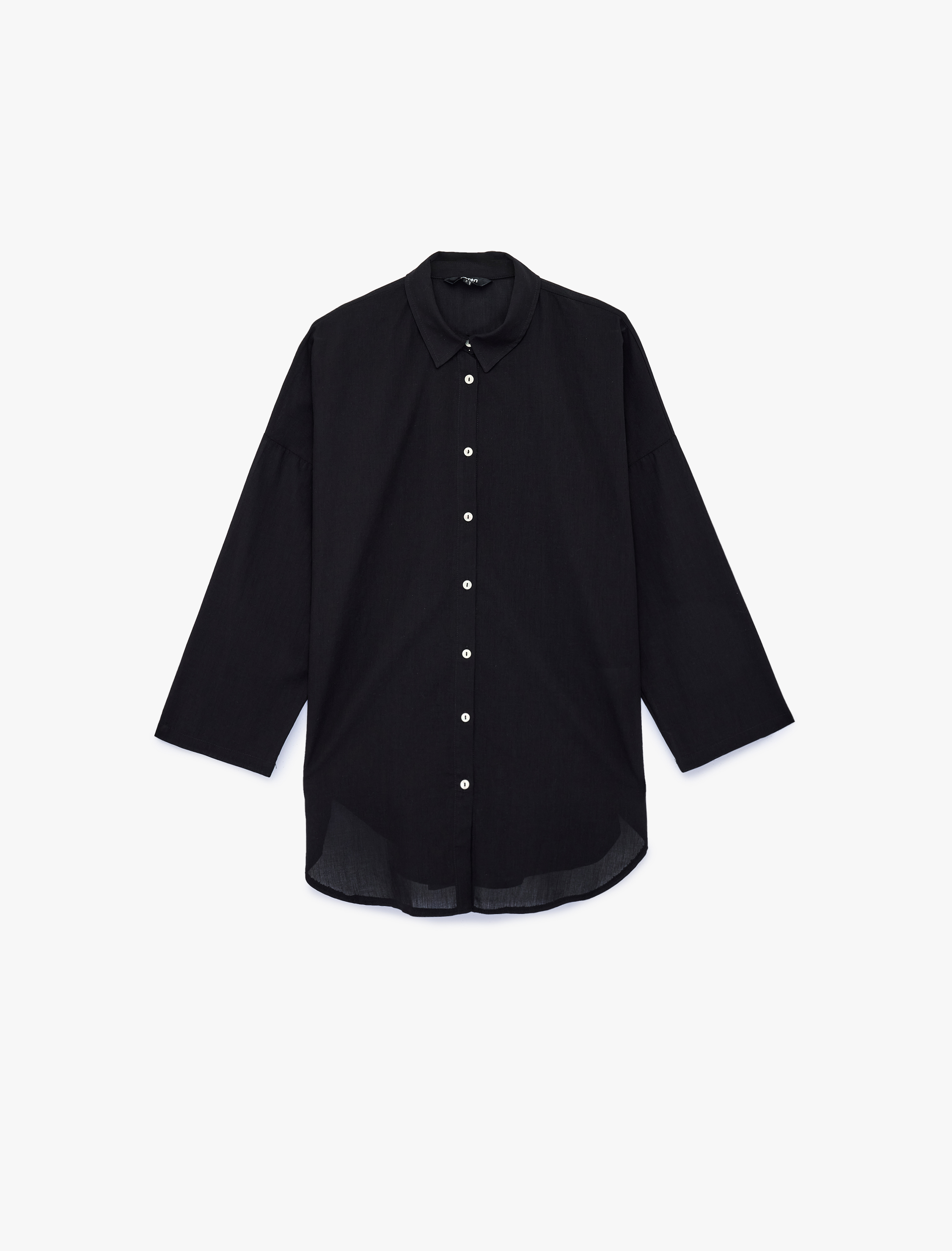   Rahat Kalıp Pamuklu Uzun Kollu Gömlek Plaj Elbisesi