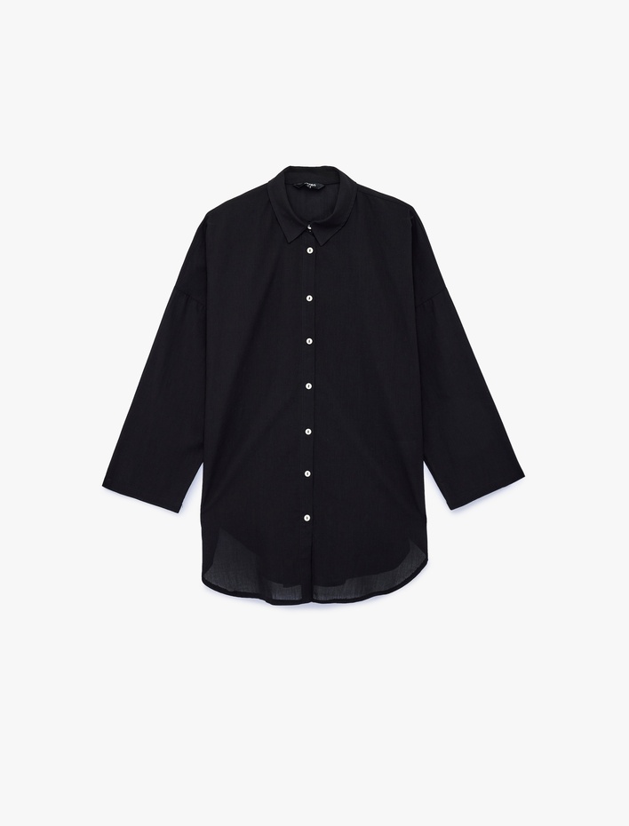  Rahat Kalıp Pamuklu Uzun Kollu Gömlek Plaj Elbisesi