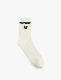 Köpek İşlemeli Pamuklu Soket Çorap