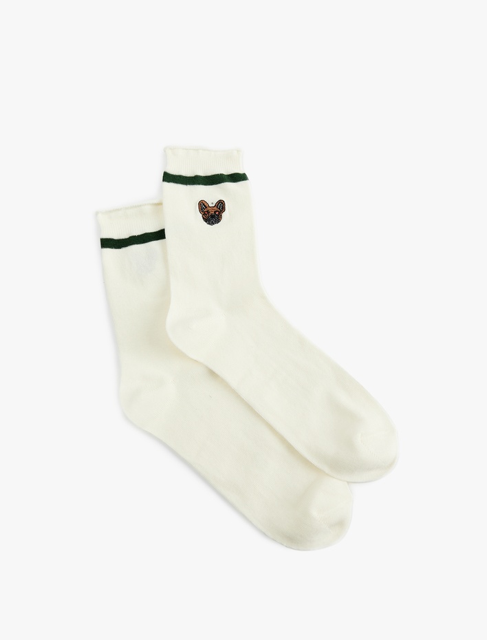 Kadın Köpek İşlemeli Pamuklu Soket Çorap