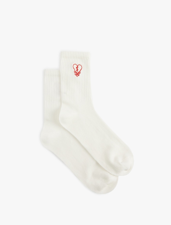 Kadın Soket Kalp İşlemeli Tenis Çorap