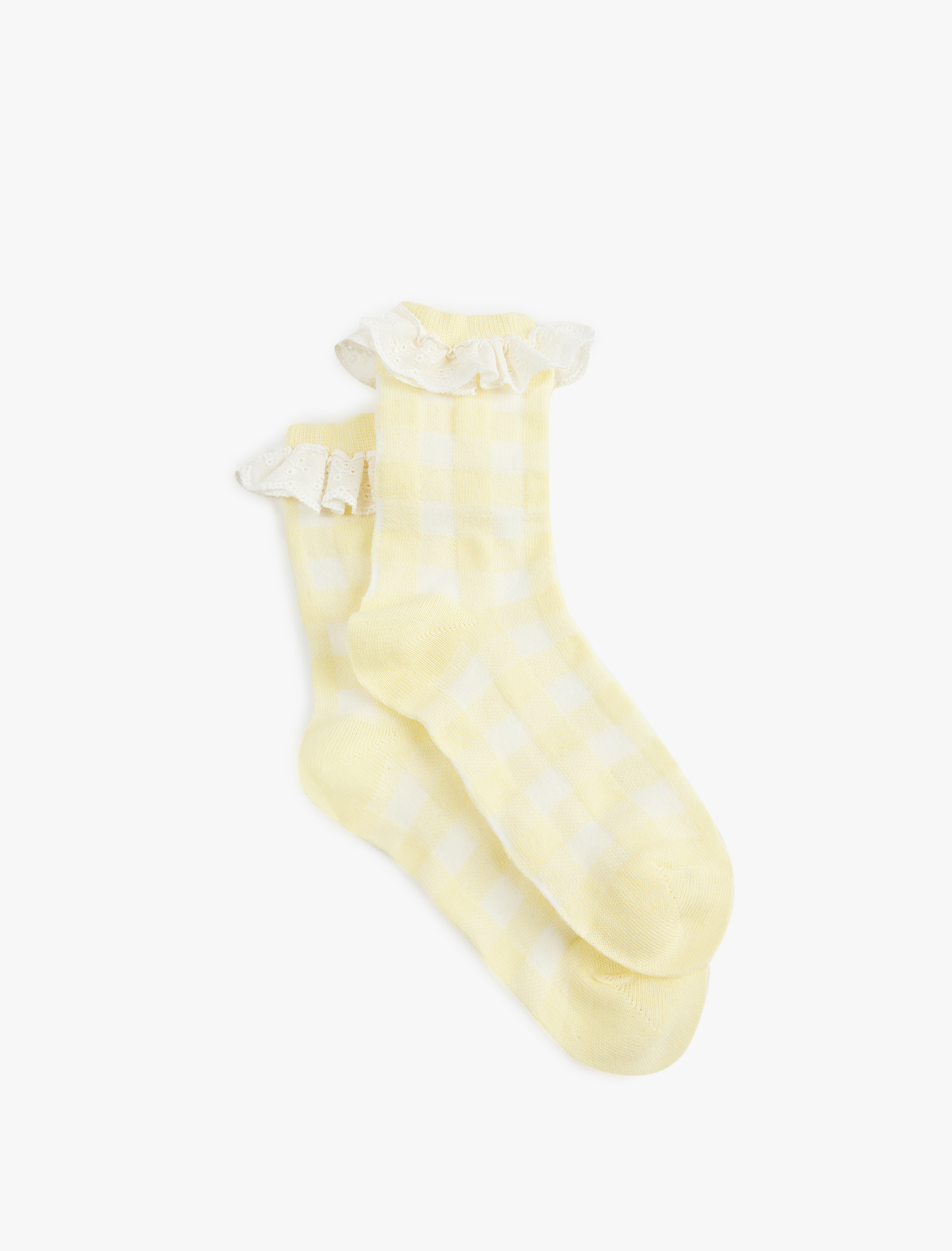  Kız Çocuk Dantel Detaylı Kareli Çorap