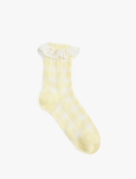 Dantel Detaylı Kareli Çorap