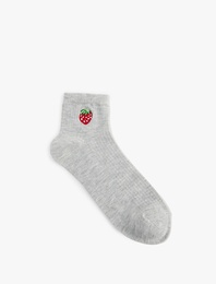 Çilek İşlemeli Soket Çorap