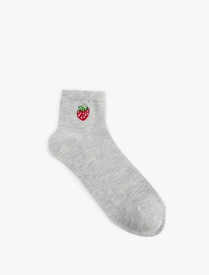 Kadın Çilek İşlemeli Soket Çorap