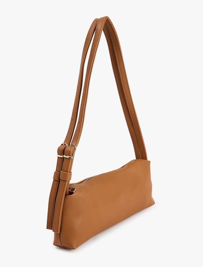 Kadın Suni Deri Askılı Fermuarlı Baget Çanta