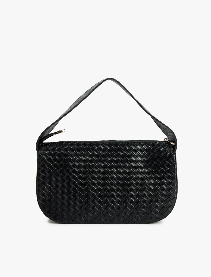 Kadın Örgü Desenli Fermuarlı Suni Deri El Çantası