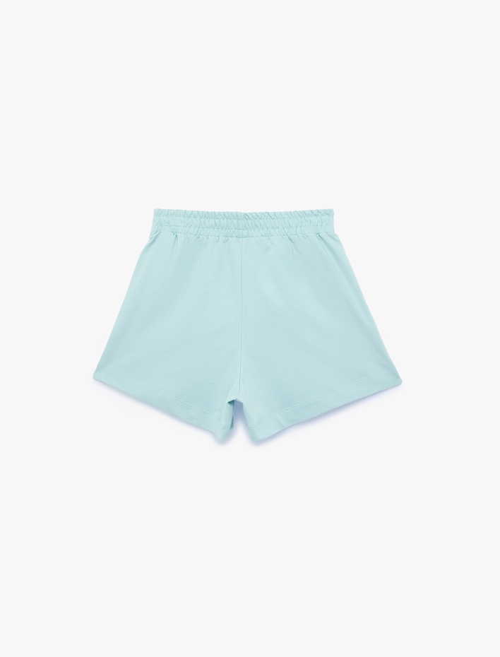  Relax Fit Beli Lastikli Cepli Etiket Baskılı Pamuklu Mini Şort