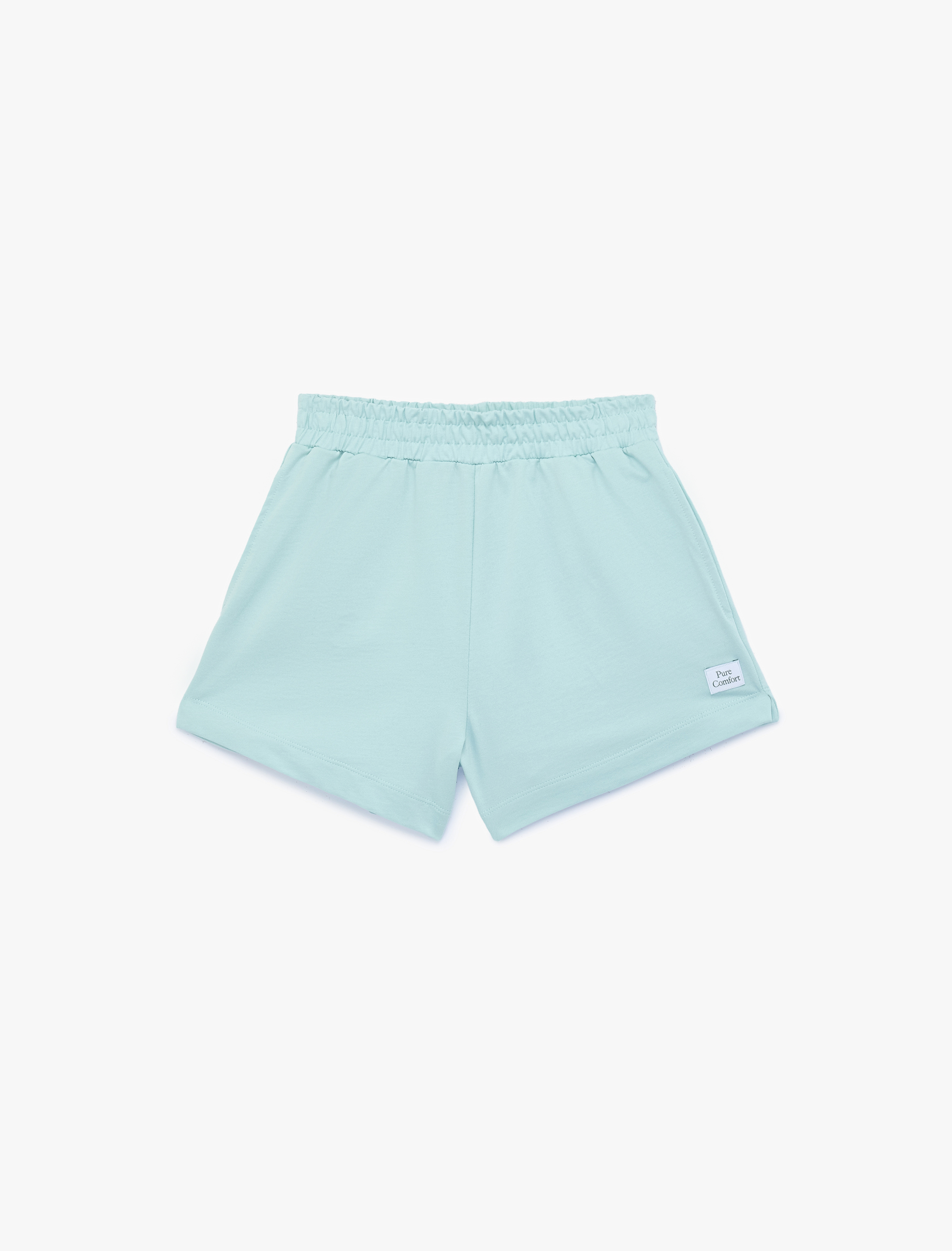   Relax Fit Beli Lastikli Cepli Etiket Baskılı Pamuklu Mini Şort