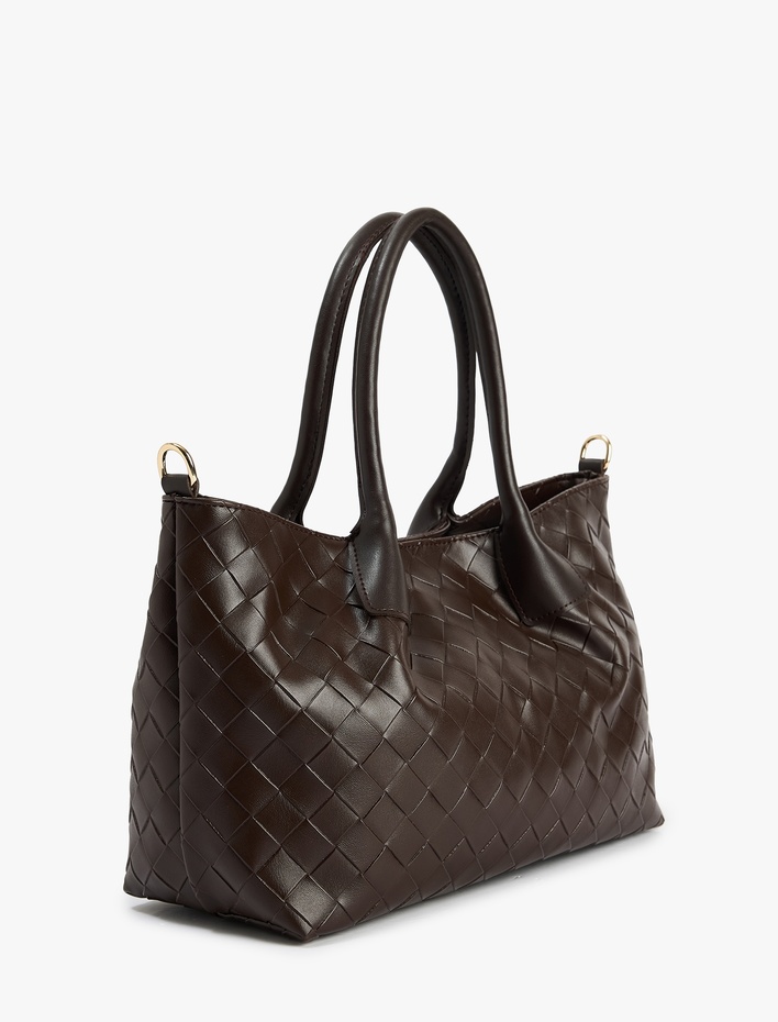 Kadın Örgü Desenli Askılı Fermuarlı Suni Deri Omuz Çantası