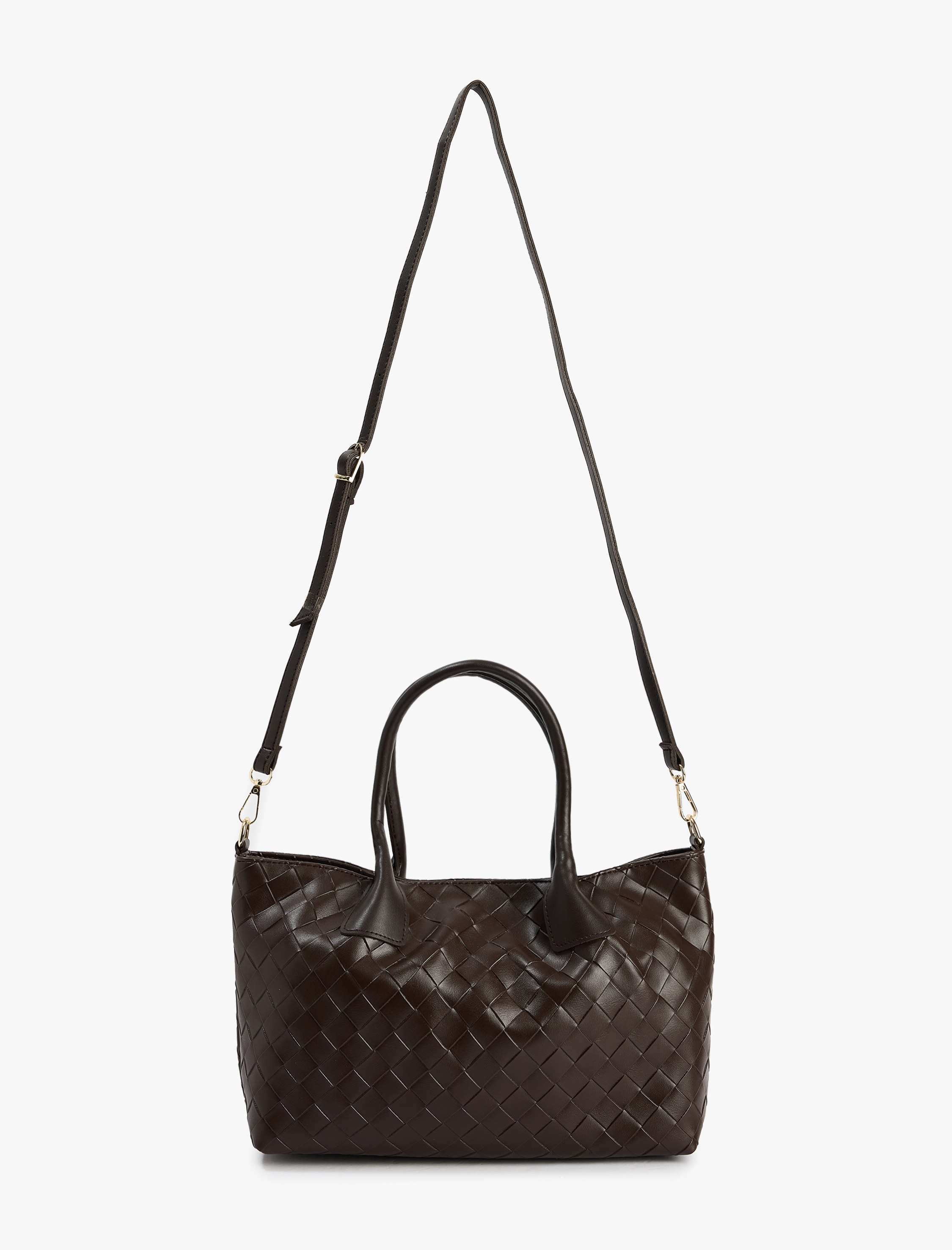  Kadın Örgü Desenli Askılı Fermuarlı Suni Deri Omuz Çantası