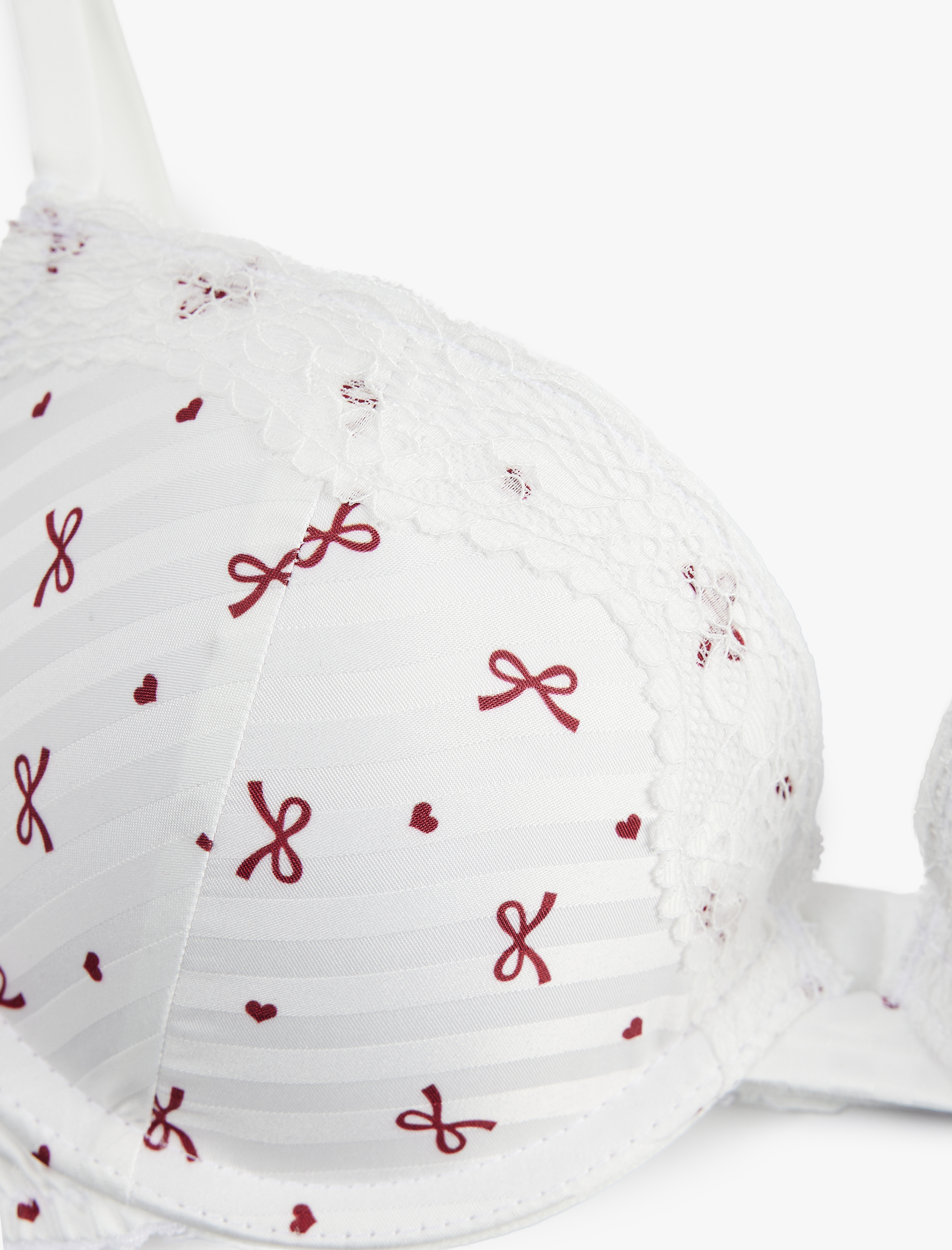   Destekli Dantel Detaylı Ekstra Dolgulu Fiyonk Baskılı Saten Sütyen