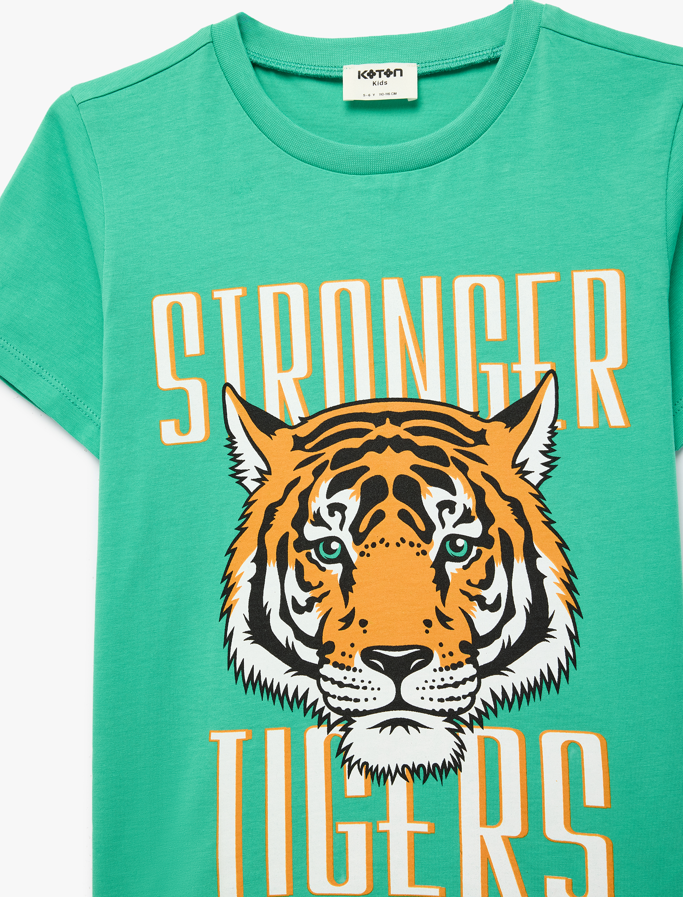  Erkek Çocuk Kısa Kollu Bisiklet Yaka Pamuklu Kaplan Baskılı Tişört