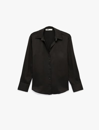 Regular Fit Uzun Kollu Klasik Yaka Düğmeli Saten Gömlek