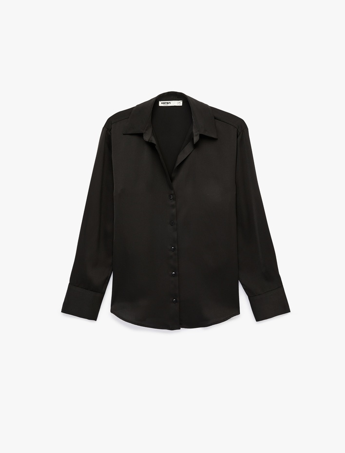  Regular Fit Uzun Kollu Klasik Yaka Düğmeli Saten Gömlek