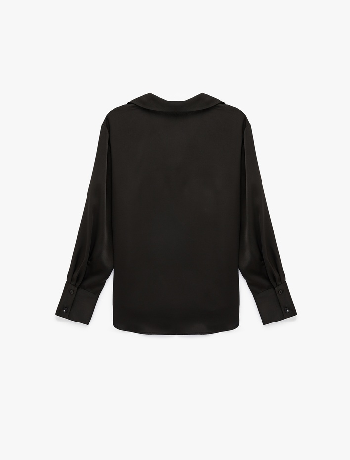  Regular Fit Uzun Kollu Klasik Yaka Düğmeli Saten Gömlek