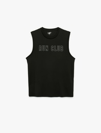 Regular Fit Kolsuz Bisiklet Yaka Baskılı Spor Atleti