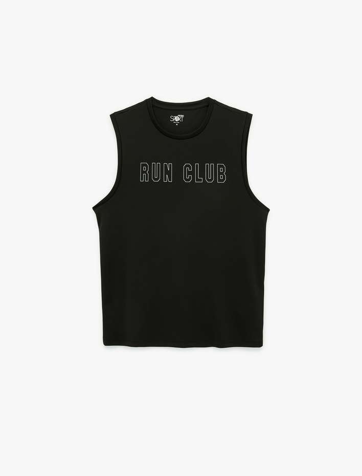  Regular Fit Kolsuz Bisiklet Yaka Baskılı Spor Atleti