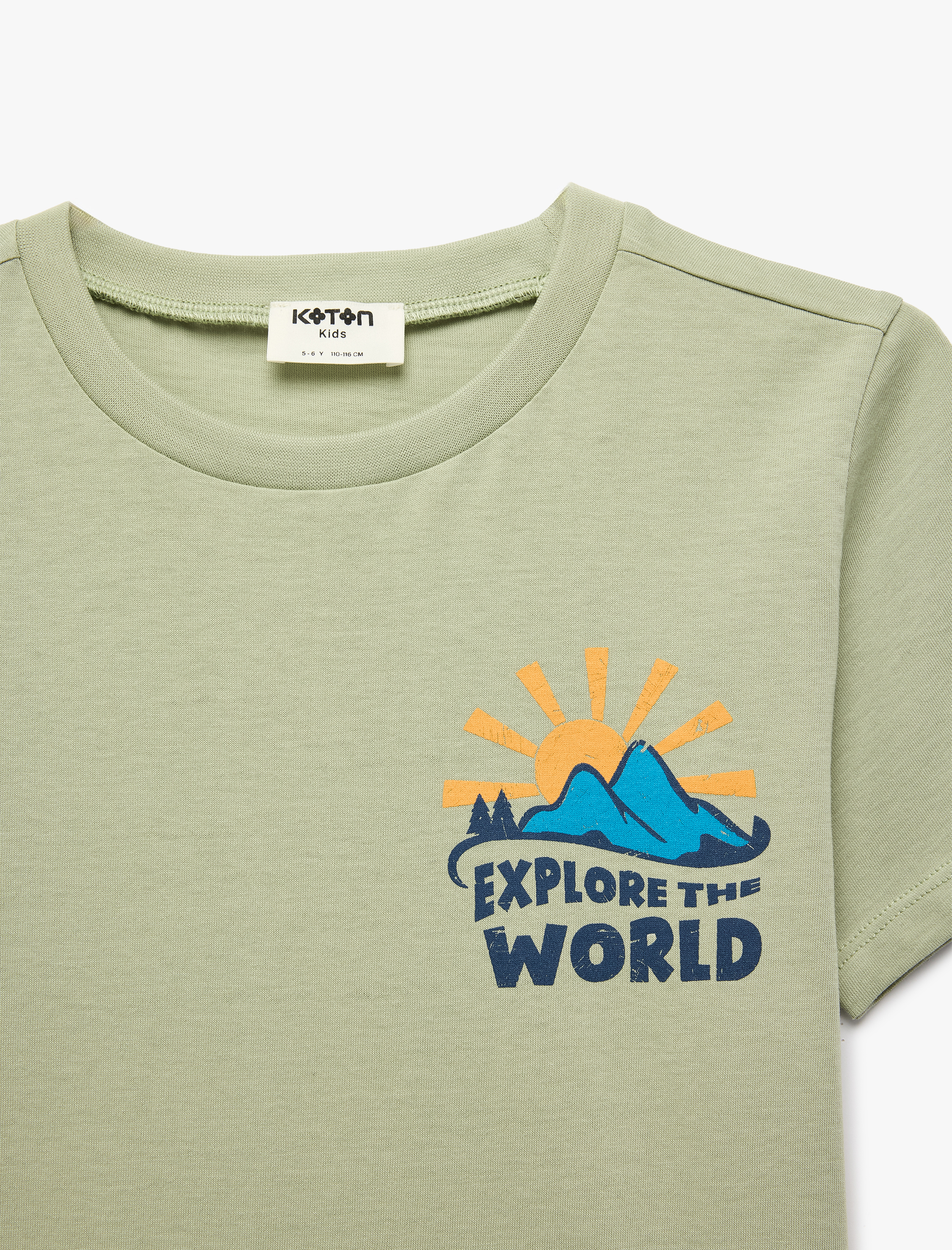  Erkek Çocuk Pamuklu Baskı Detaylı Kısa Kollu Bisiklet Yaka Tişört