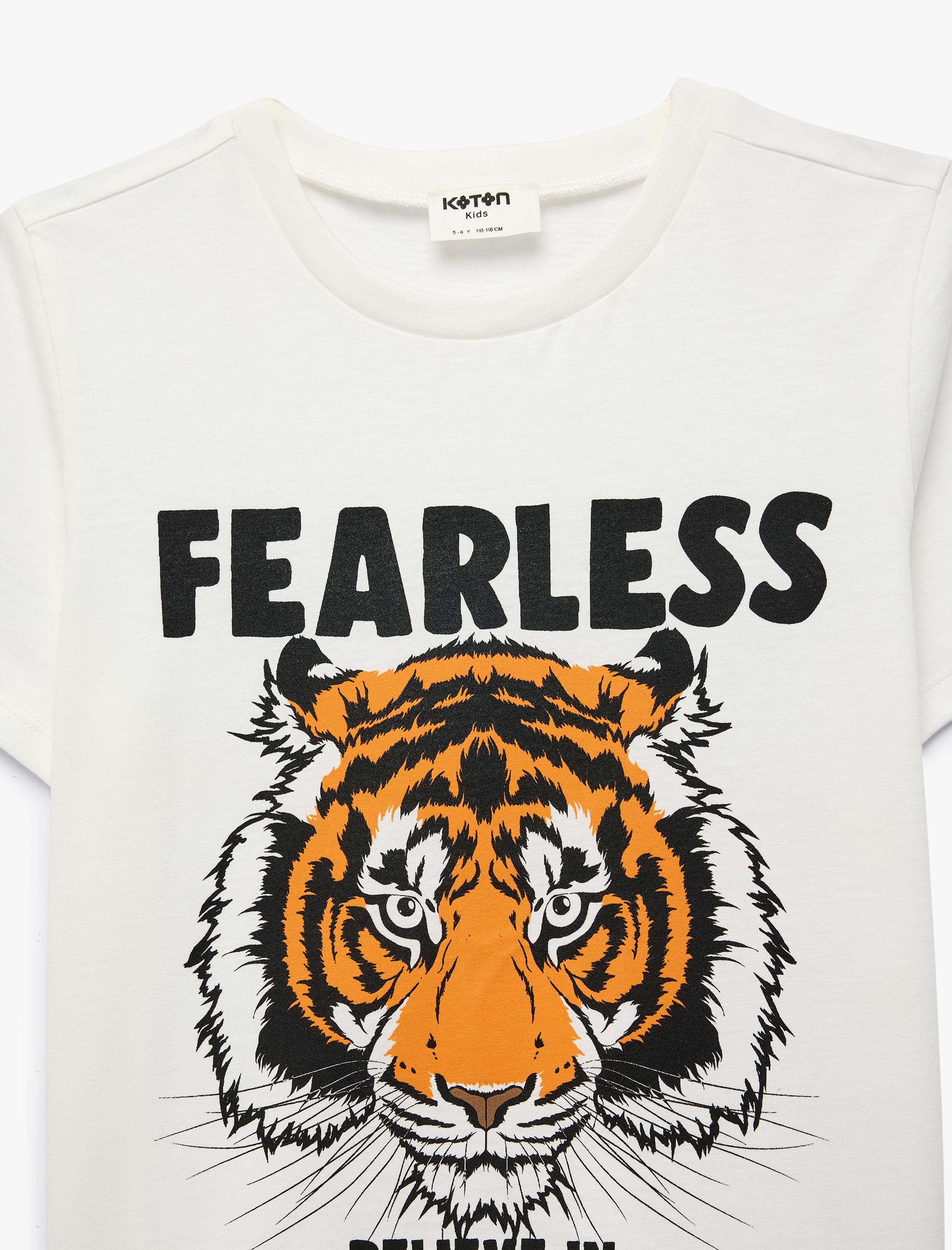  Erkek Çocuk Pamuklu Kısa Kollu Bisiklet Yaka Kaplan Baskılı Tişört