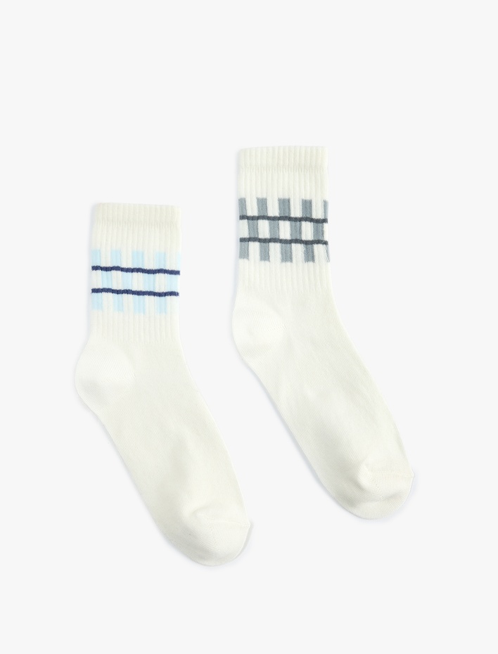 Erkek Çocuk Geometrik Desenli 2'li Soket Tenis Çorap Seti