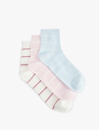 Çok Renkli Çizgili Pamuklu 3'lü Soket Çorap Seti