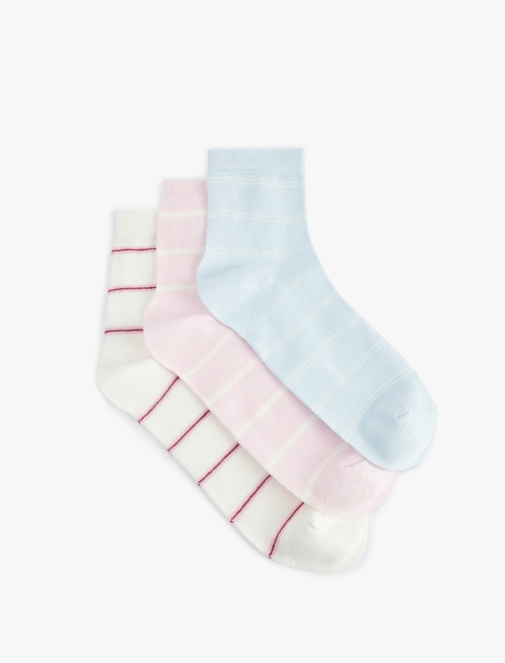 Kadın Çok Renkli Çizgili Pamuklu 3'lü Soket Çorap Seti
