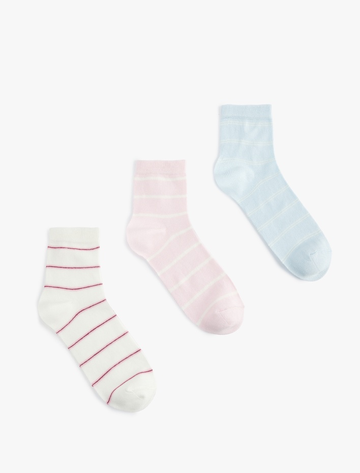 Kadın Çok Renkli Çizgili Pamuklu 3'lü Soket Çorap Seti