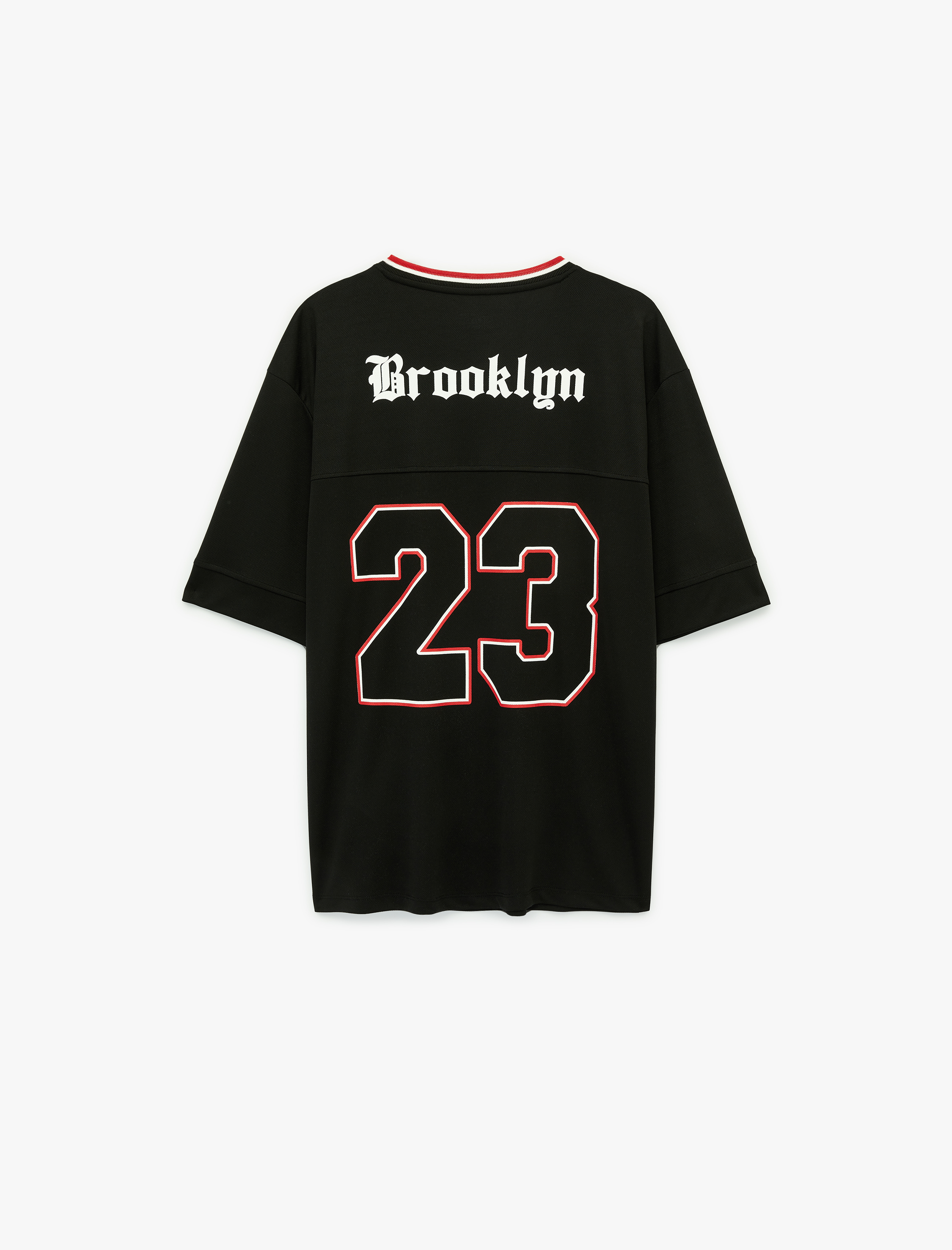   Kısa Kollu V Yaka Oversize Baskılı Spor Tişört