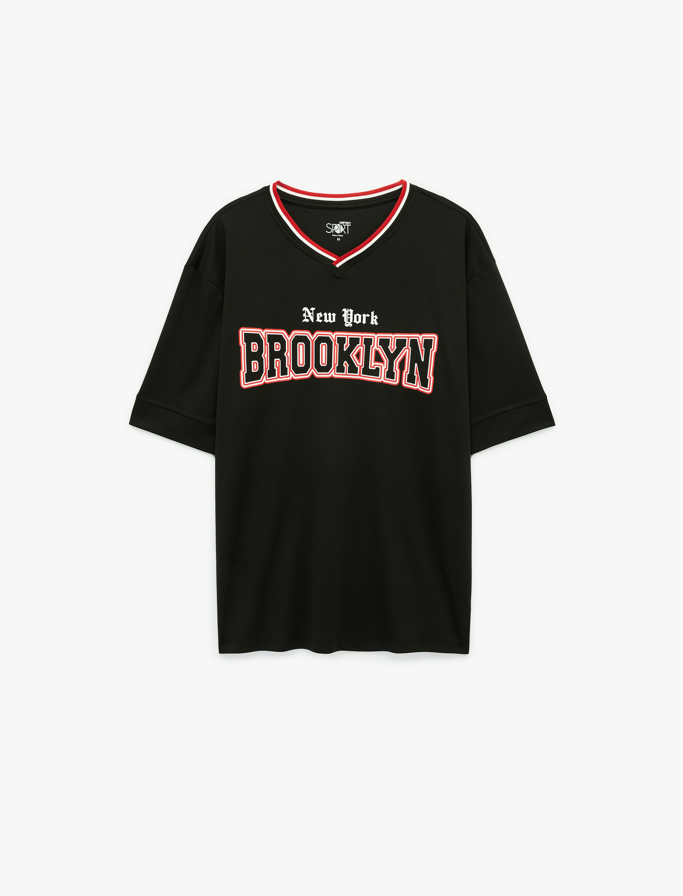   Kısa Kollu V Yaka Oversize Baskılı Spor Tişört