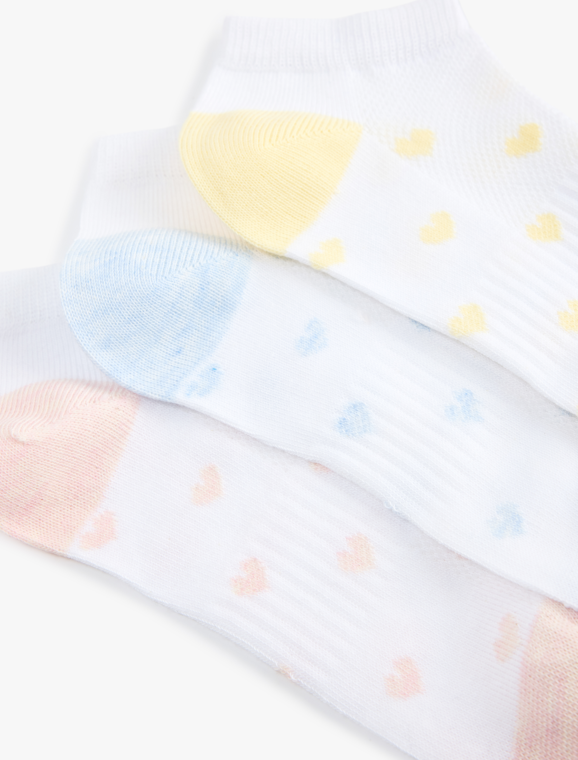  Kız Çocuk Çok Renkli Kalp Desenli 3'lü Patik Çorap Seti