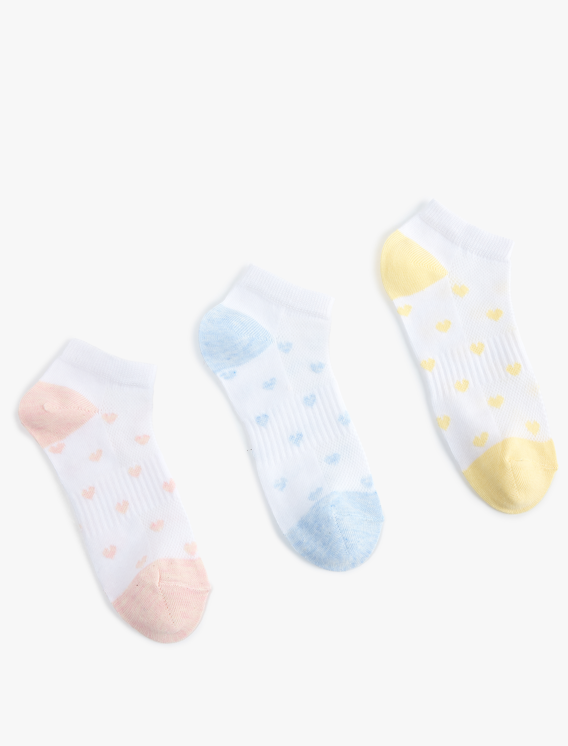  Kız Çocuk Çok Renkli Kalp Desenli 3'lü Patik Çorap Seti