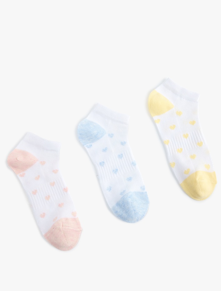 Kız Çocuk Çok Renkli Kalp Desenli 3'lü Patik Çorap Seti