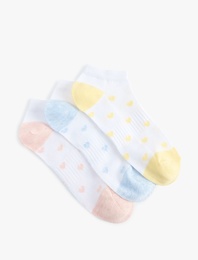 Çok Renkli Kalp Desenli 3'lü Patik Çorap Seti