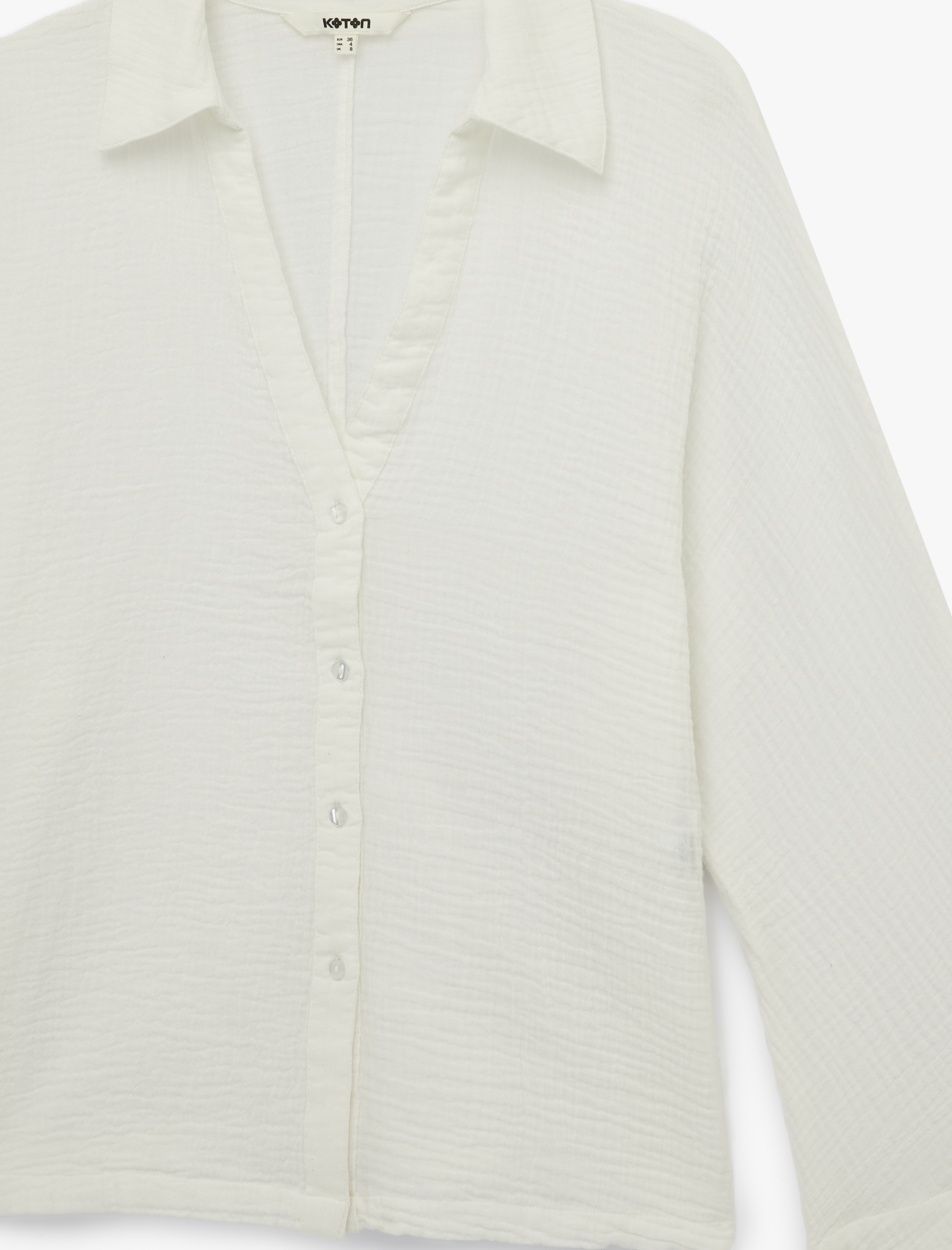 Pamuklu Geniş Uzun Kollu Düğmeli Müslin Gömlek - Görsel 7