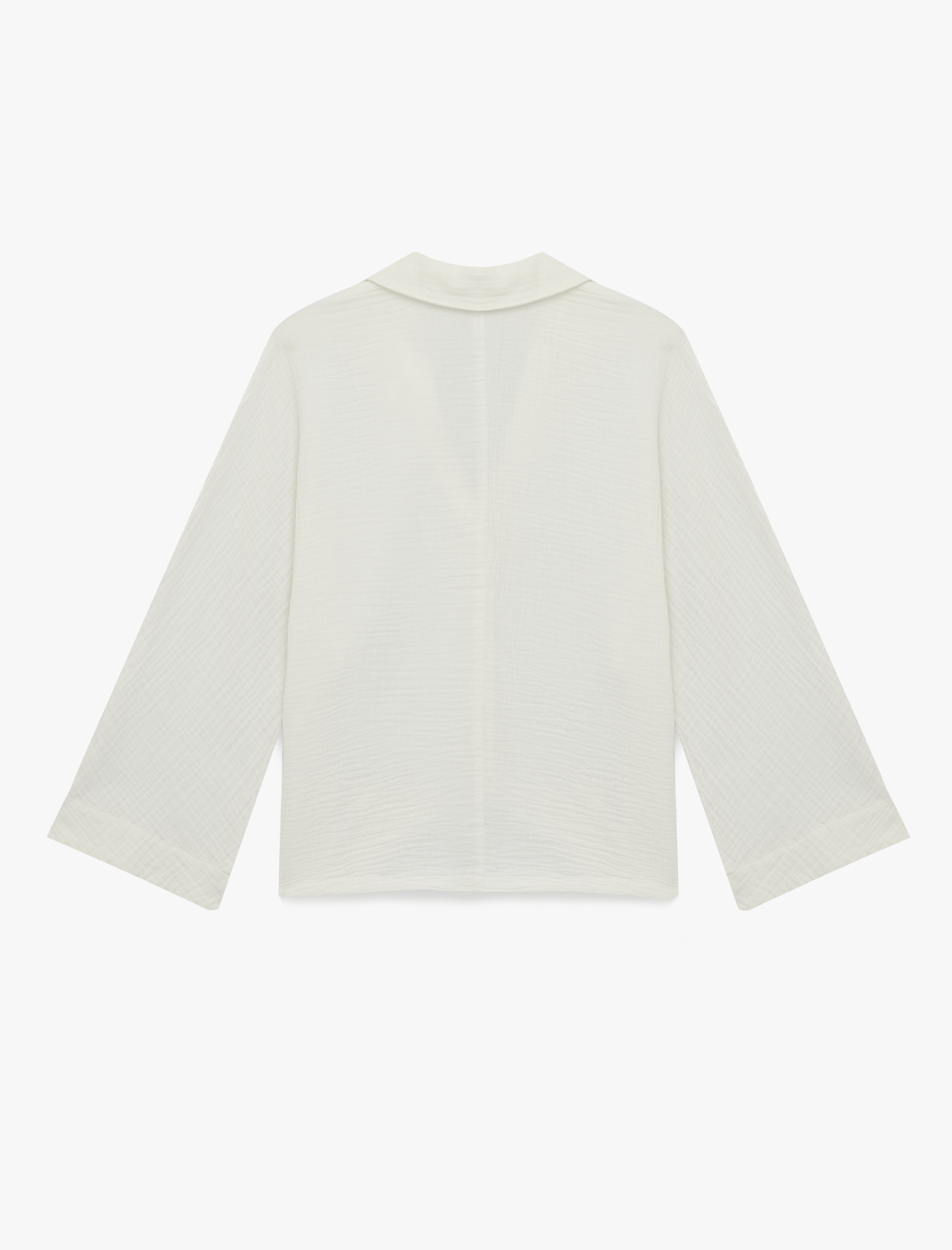 Pamuklu Geniş Uzun Kollu Düğmeli Müslin Gömlek - Görsel 6