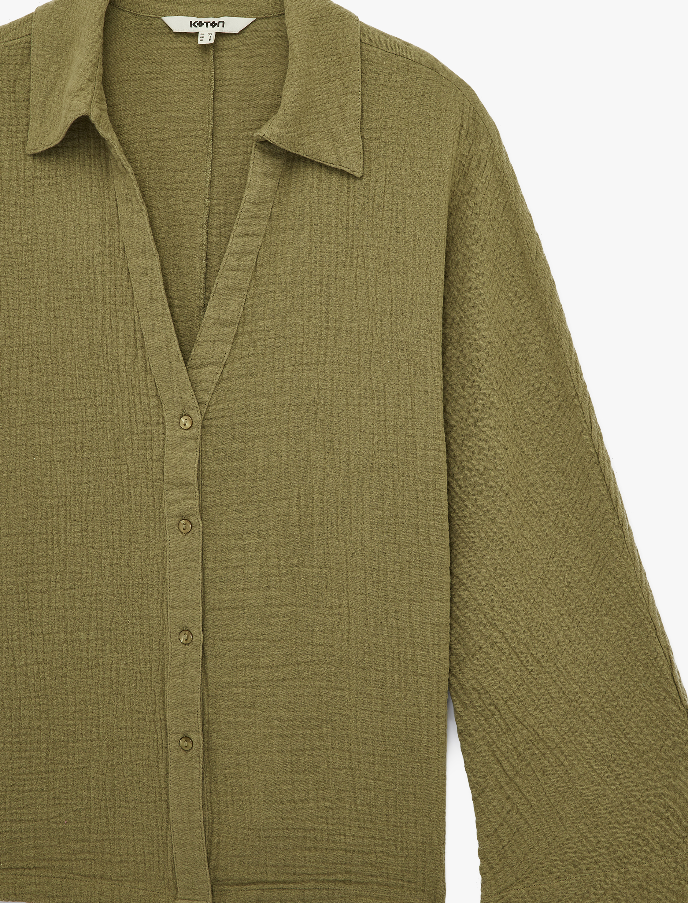 Pamuklu Geniş Uzun Kollu Düğmeli Müslin Gömlek - Görsel 6