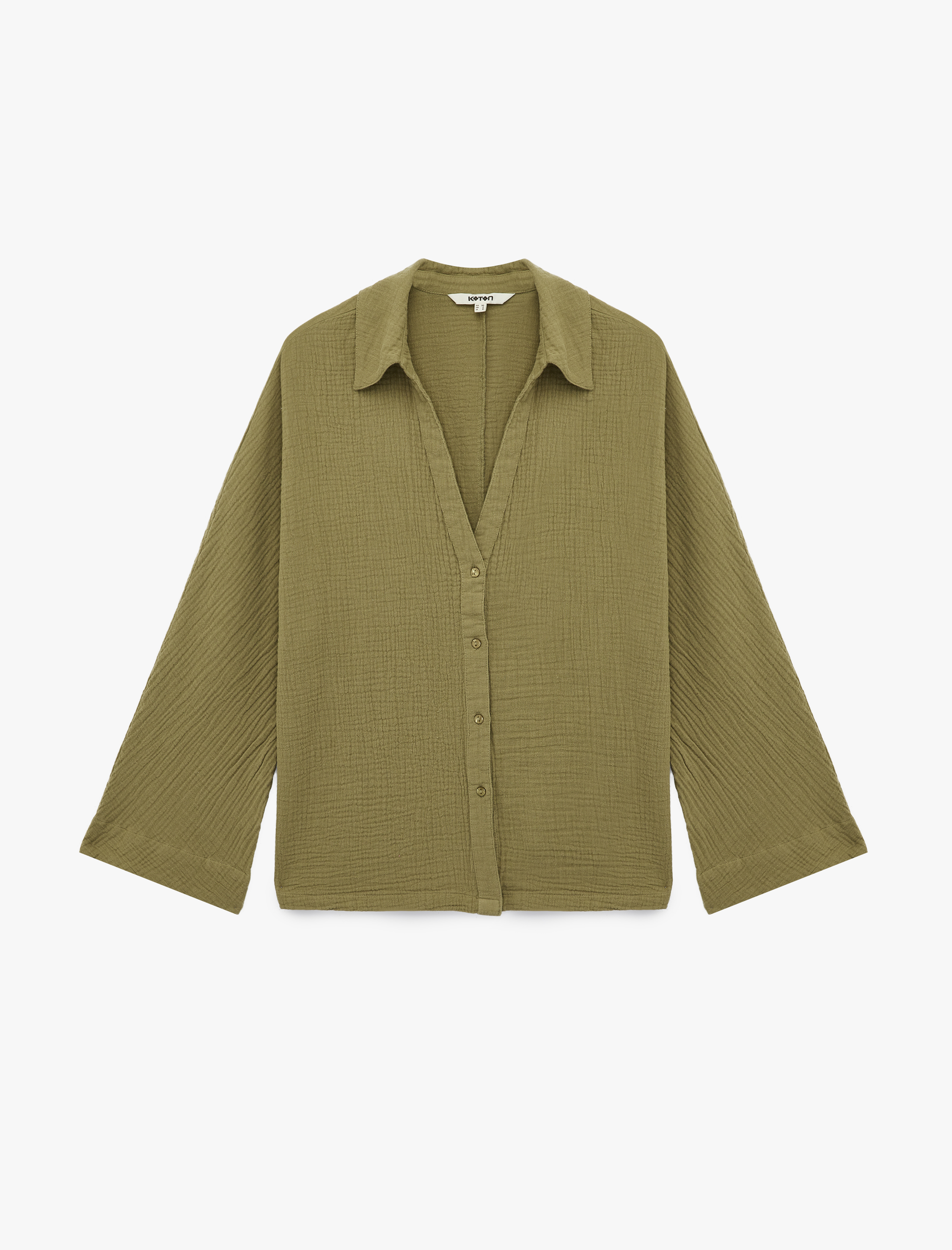 Pamuklu Geniş Uzun Kollu Düğmeli Müslin Gömlek - Görsel 4