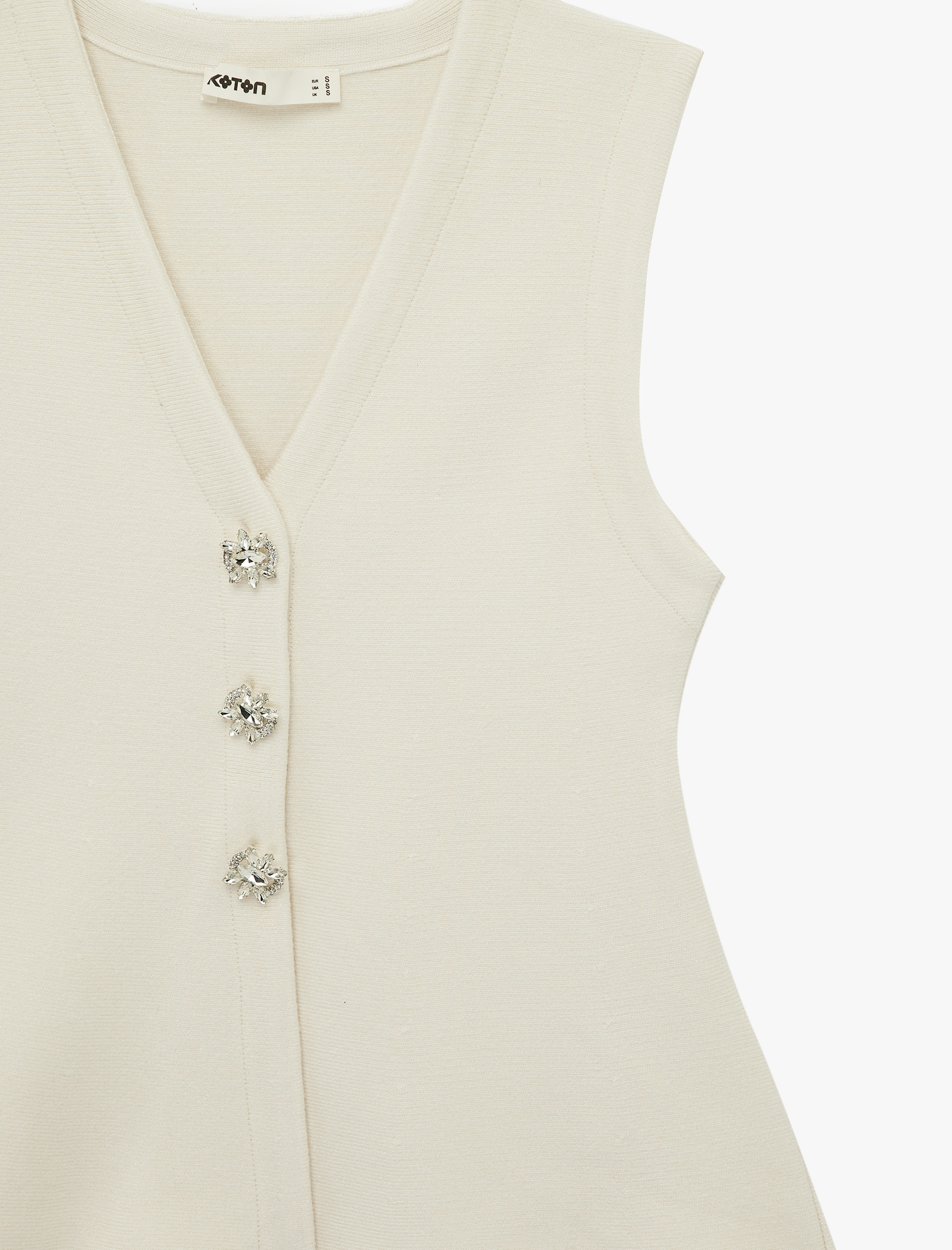   Mücevher Düğme Detaylı Peplum Kesim Triko Yelek