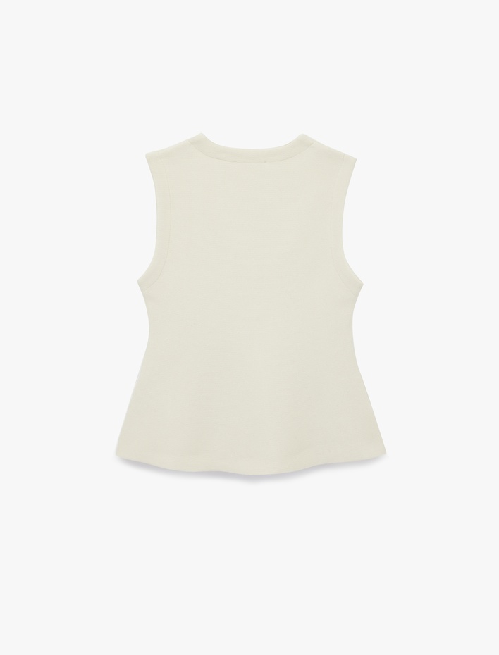  Mücevher Düğme Detaylı Peplum Kesim Triko Yelek