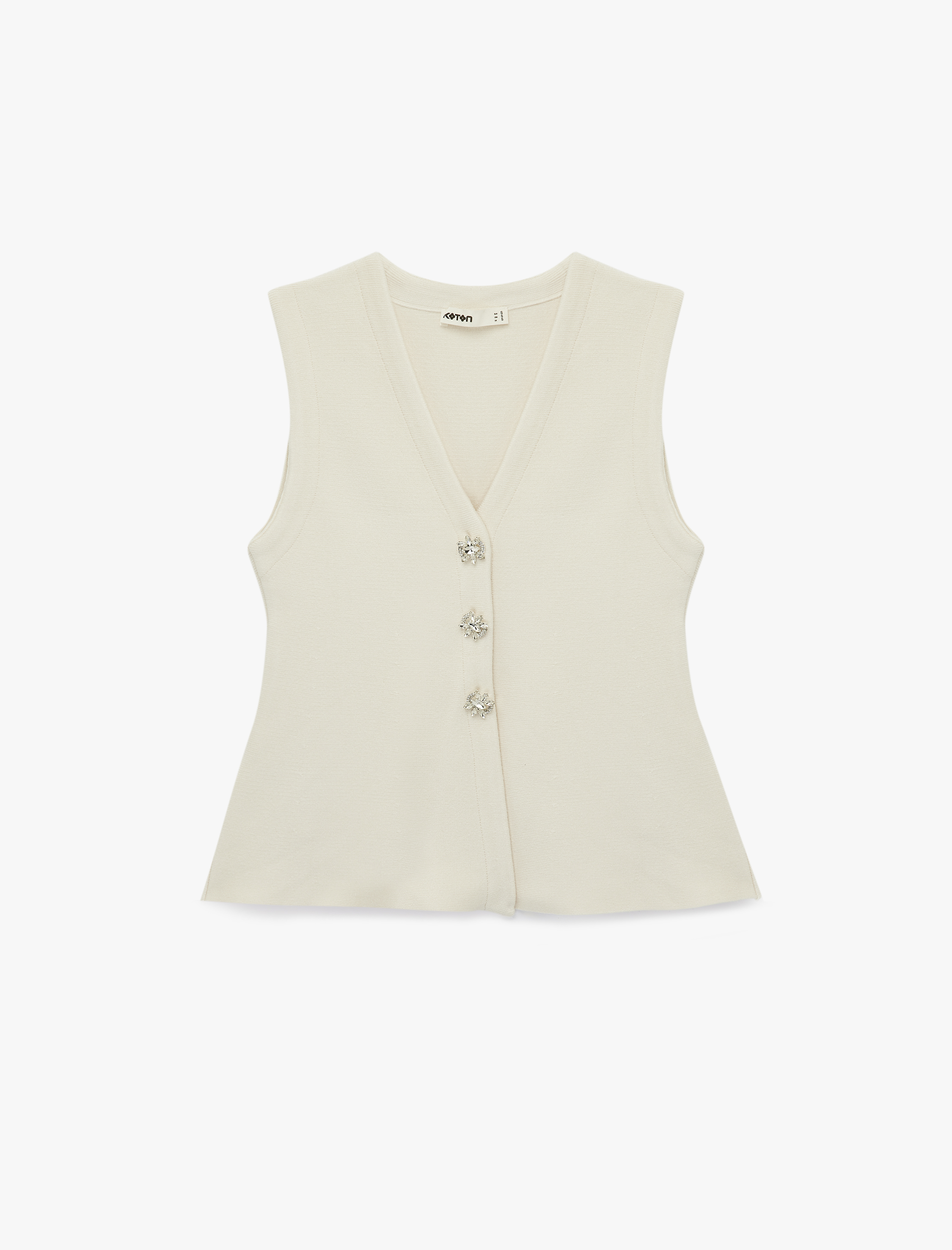   Mücevher Düğme Detaylı Peplum Kesim Triko Yelek