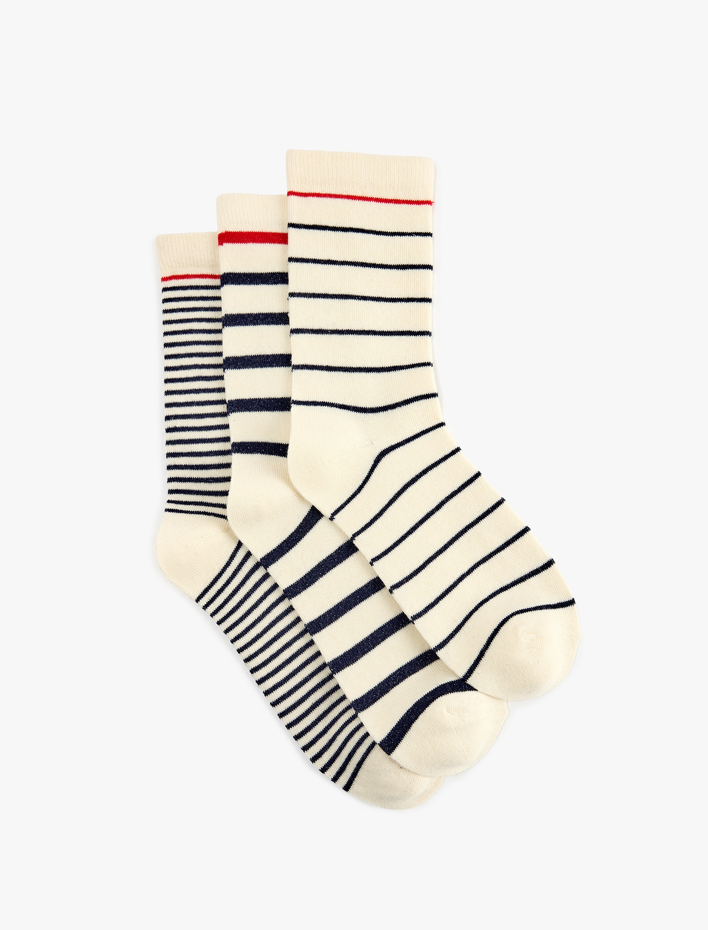  Kadın Çizgili Pamuklu 3'lü Soket Çorap Seti