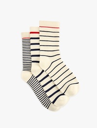 Çizgili Pamuklu 3'lü Soket Çorap Seti